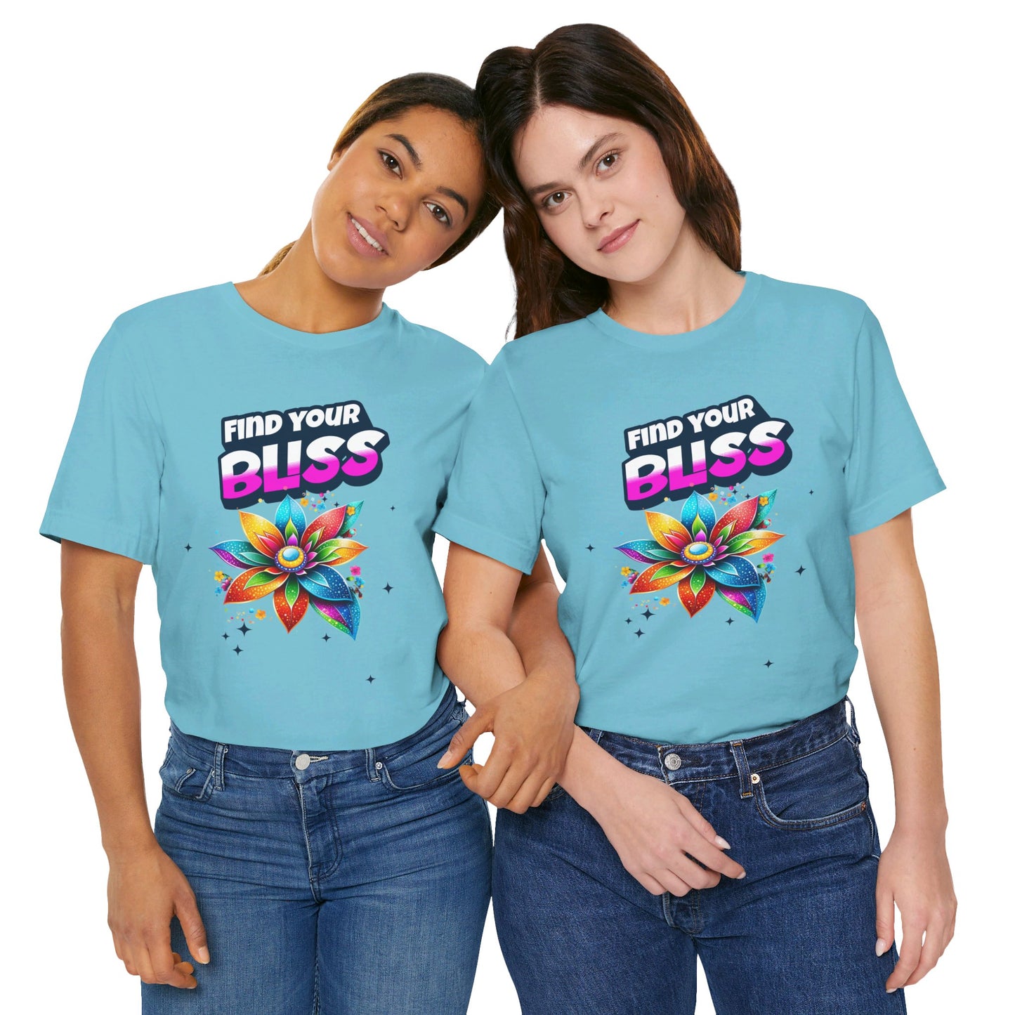 Find Your Bliss Colorful Floral Design Fun Positive Affirmation Short Sleeve Tee Express Delivery