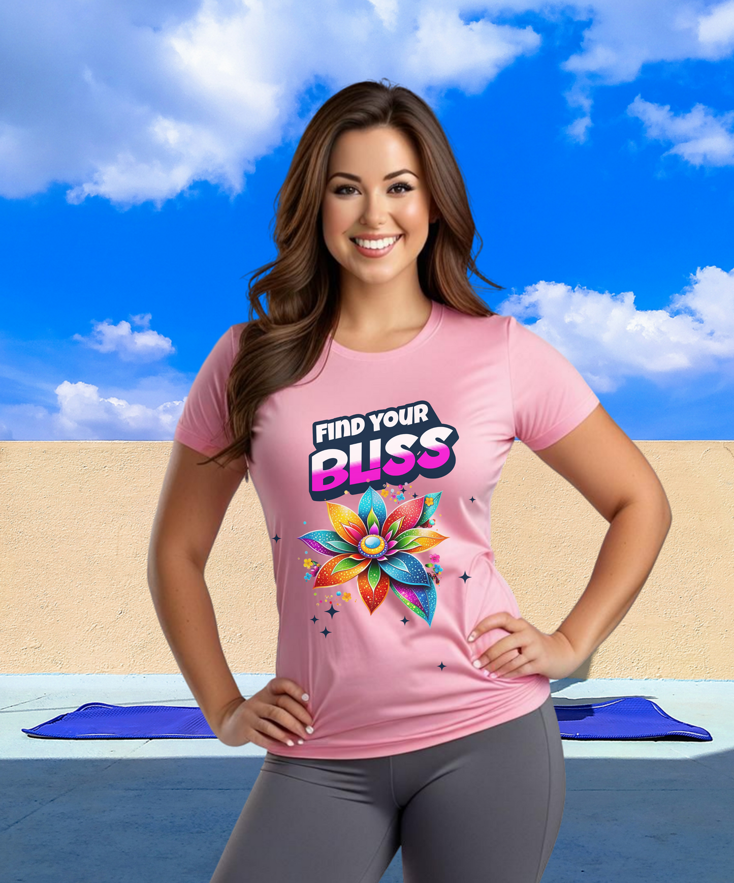 Find Your Bliss Colorful Floral Design Fun Positive Affirmation Short Sleeve Tee Express Delivery