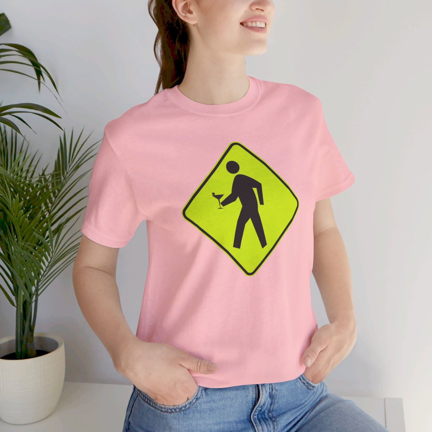 Caution Pedestrian Crossing with Adult Beverage Tipsy T Shirt Martini Glass Hand