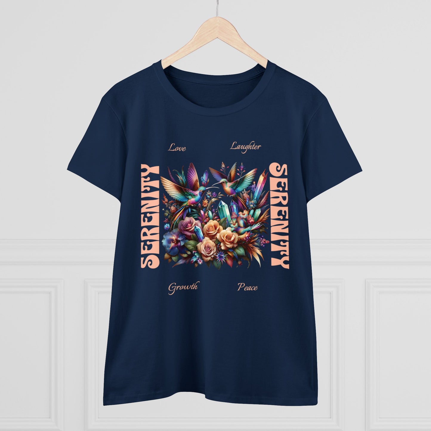 Serenity Women's Shirt | Hummingbirds Crystals Flowers Love Peace Growth Laughter