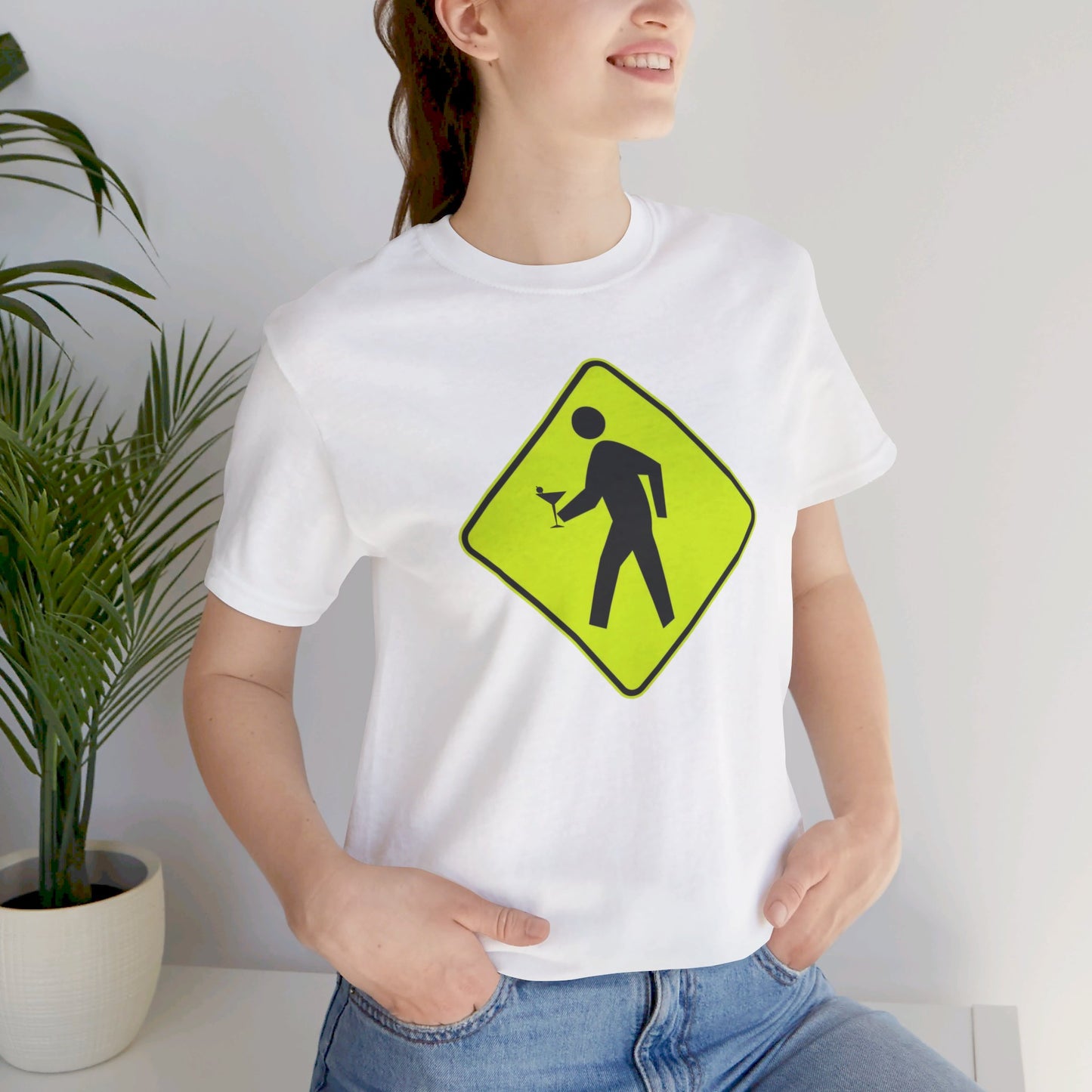 Caution Pedestrian Crossing with Adult Beverage Tipsy T Shirt Martini Glass Hand