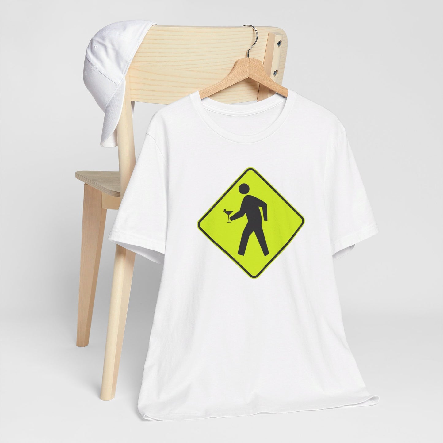 Caution Pedestrian Crossing with Adult Beverage Tipsy T Shirt Martini Glass Hand