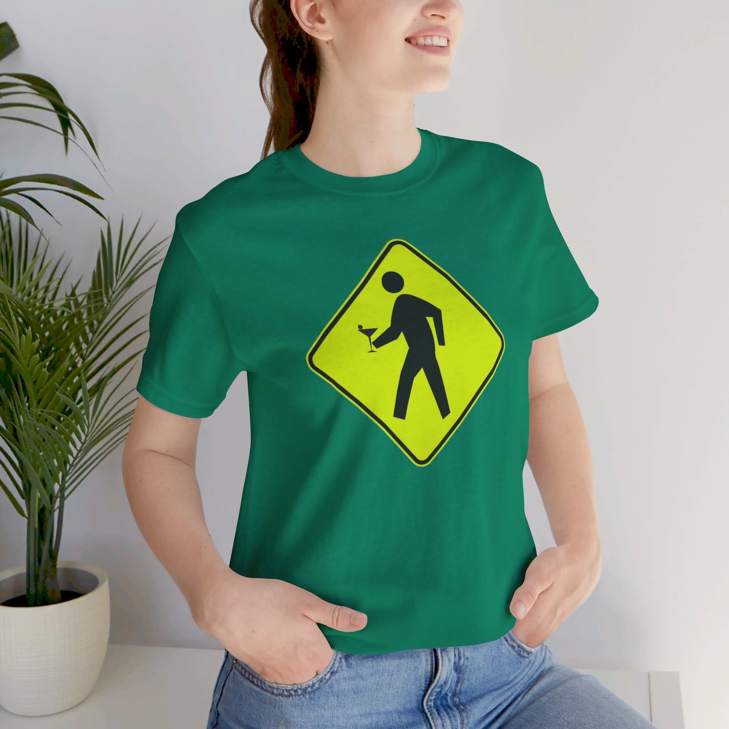 Caution Pedestrian Crossing with Adult Beverage Tipsy T Shirt Martini Glass Hand