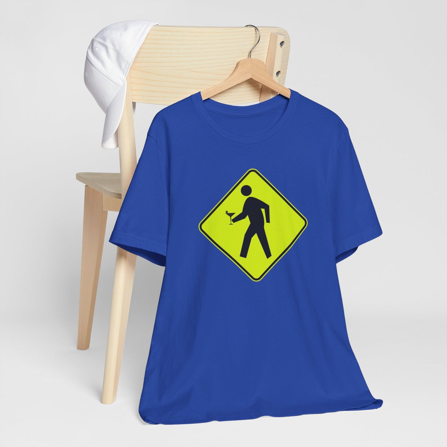 Caution Pedestrian Crossing with Adult Beverage Tipsy T Shirt Martini Glass Hand