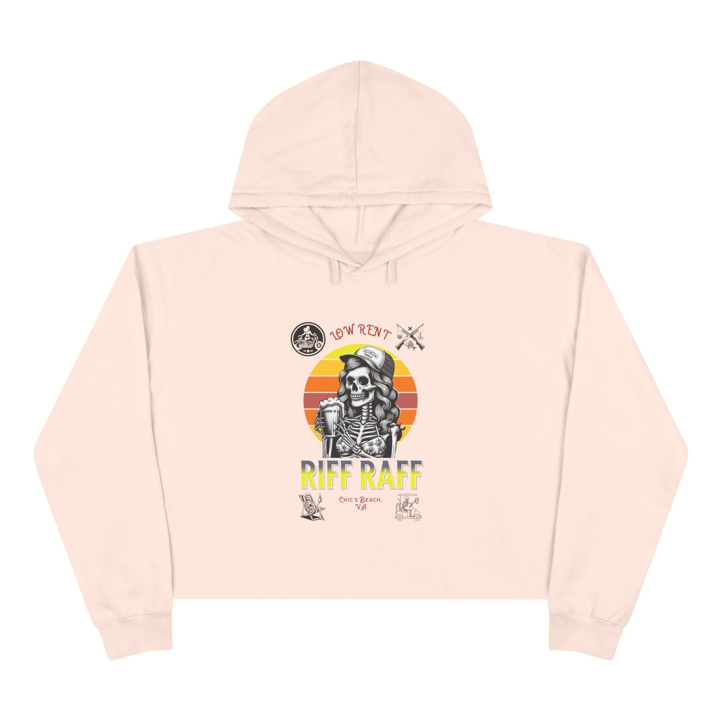 Chic's Beach VA Locals Crop Hoodie - Low Rent Riff Raff Design, Chesapeake Beach Go Home, Trendy Beachwear, Coastal Vibes