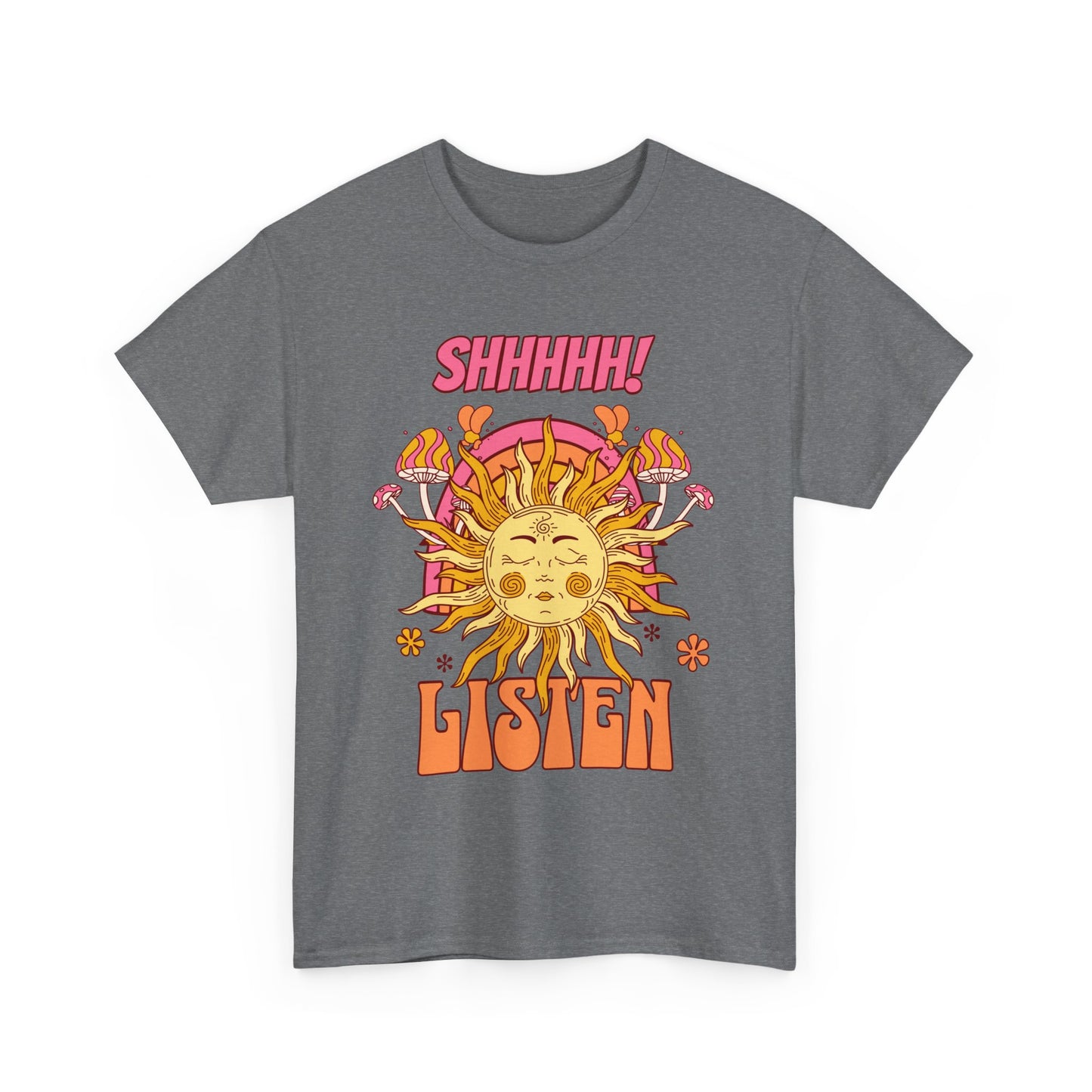 Meditation - Positivity Just Shh and Listen with Sun Mushrooms Vintage Tee Shirt