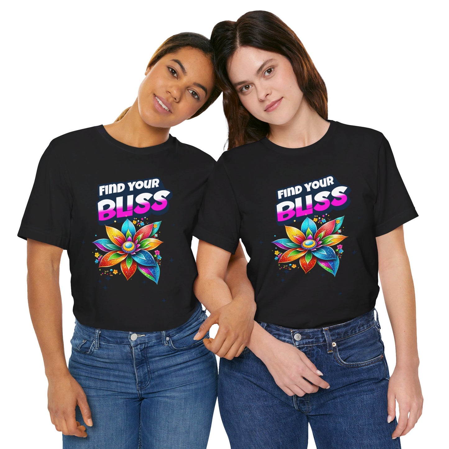 Find Your Bliss Colorful Floral Design Fun Positive Affirmation Short Sleeve Tee Express Delivery