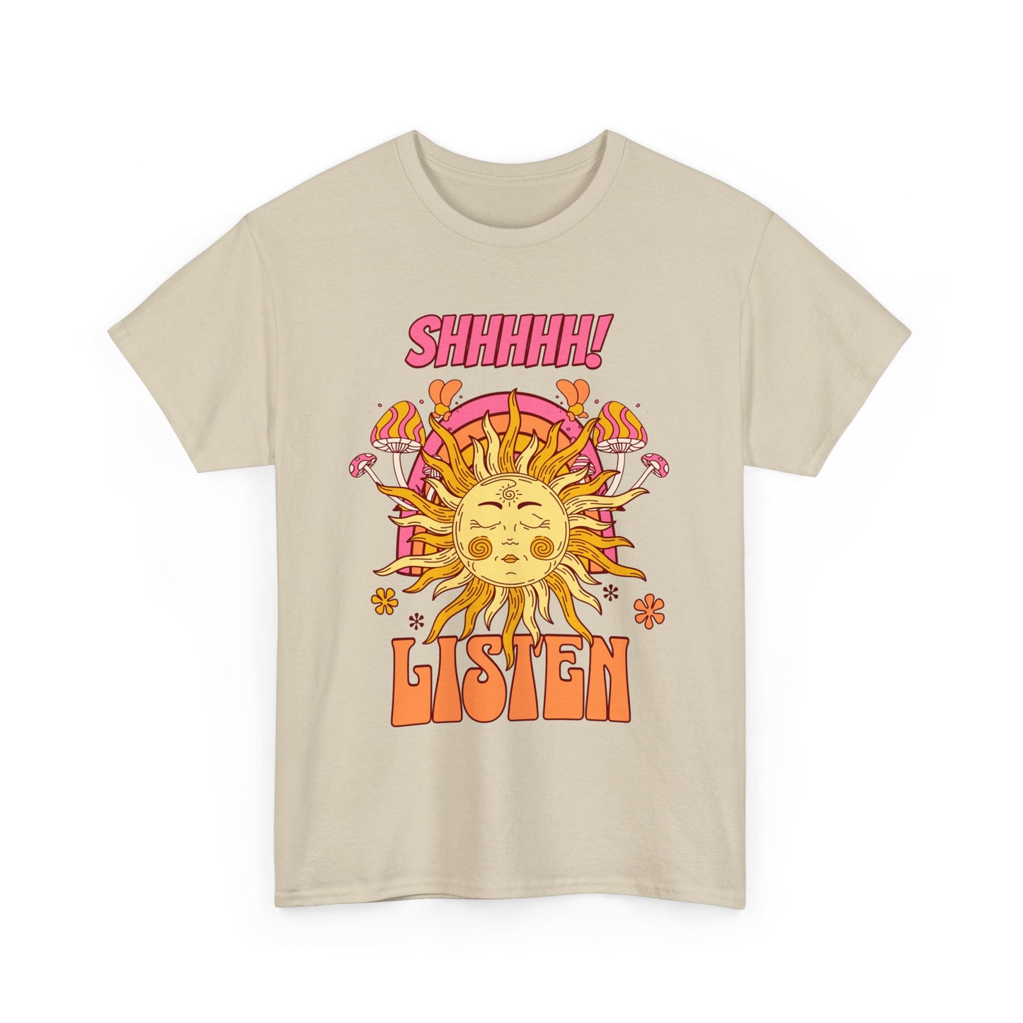 Meditation - Positivity Just Shh and Listen with Sun Mushrooms Vintage Tee Shirt