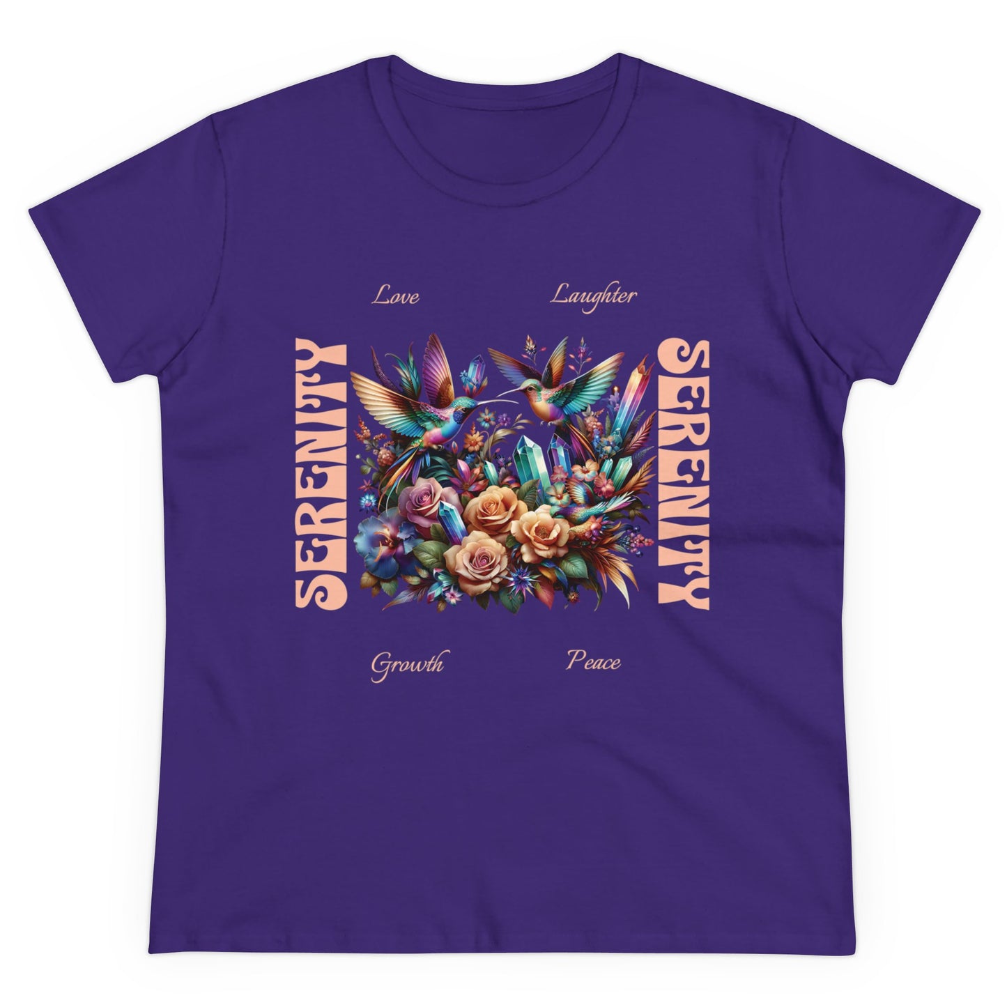 Serenity Women's Shirt | Hummingbirds Crystals Flowers Love Peace Growth Laughter