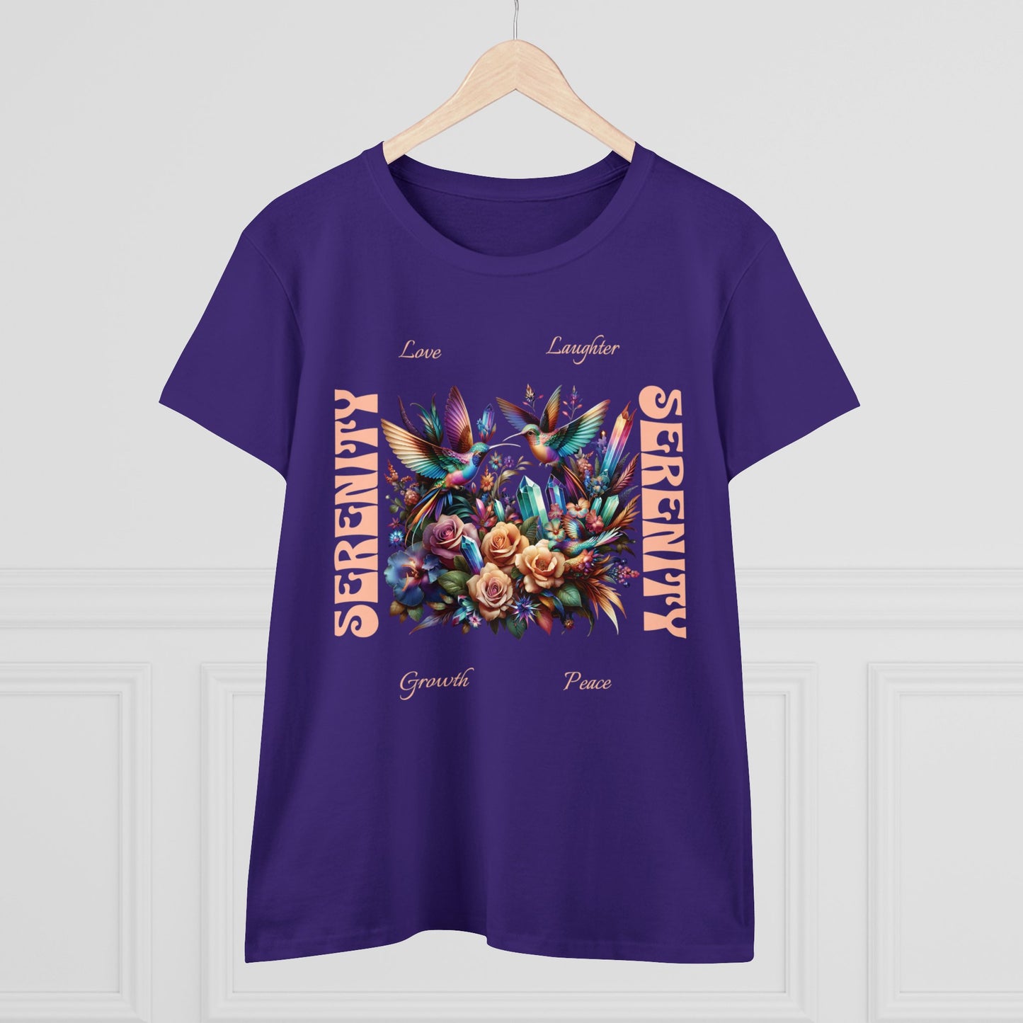 Serenity Women's Shirt | Hummingbirds Crystals Flowers Love Peace Growth Laughter