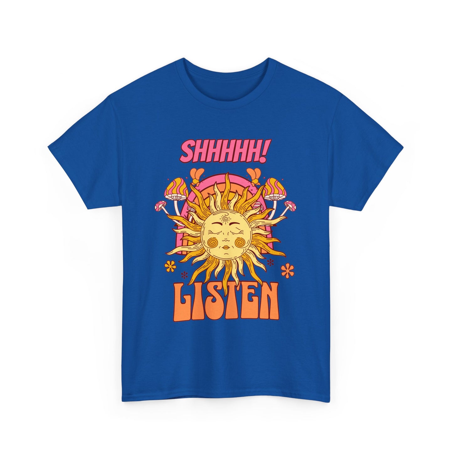 Meditation - Positivity Just Shh and Listen with Sun Mushrooms Vintage Tee Shirt