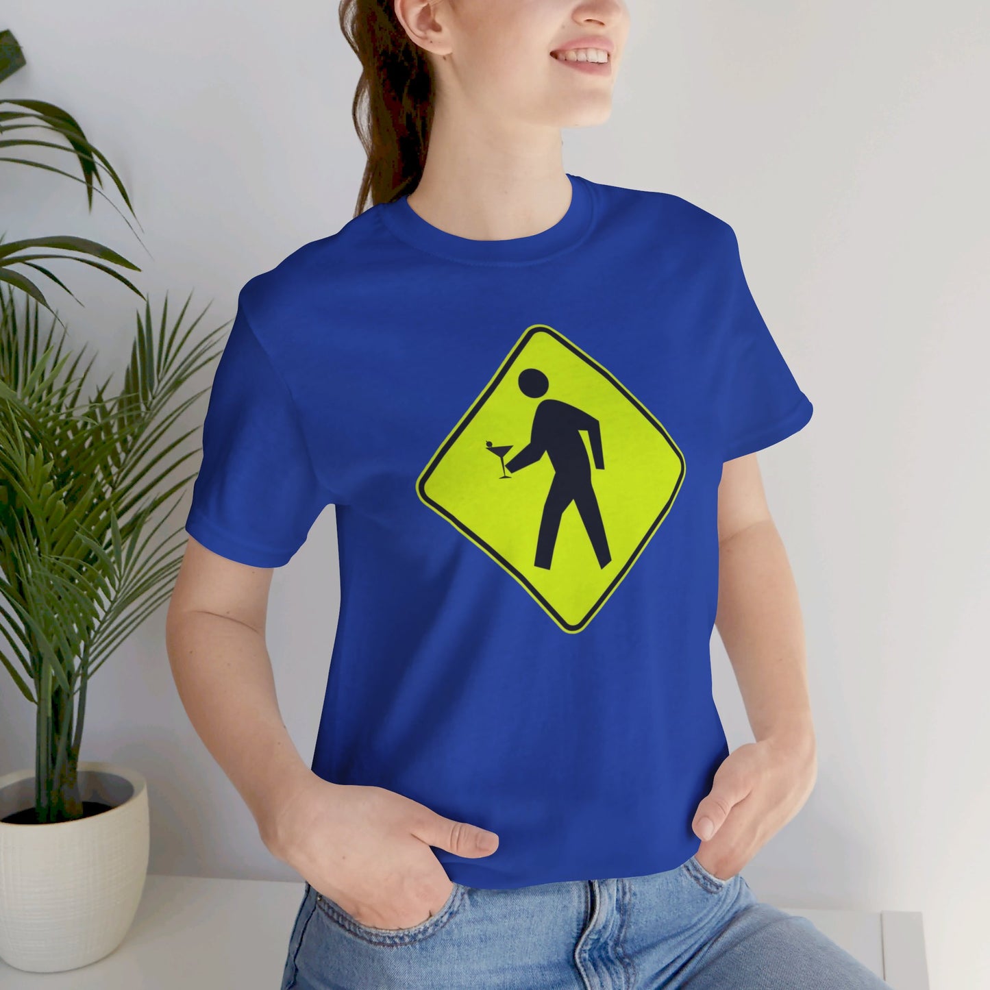 Caution Pedestrian Crossing with Adult Beverage Tipsy T Shirt Martini Glass Hand