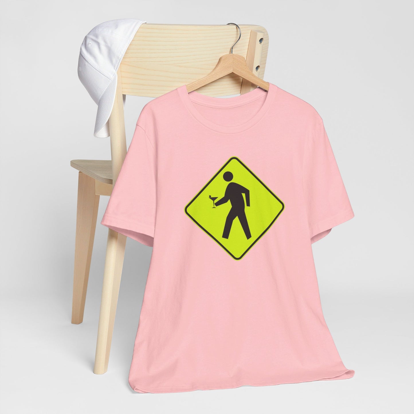 Caution Pedestrian Crossing with Adult Beverage Tipsy T Shirt Martini Glass Hand