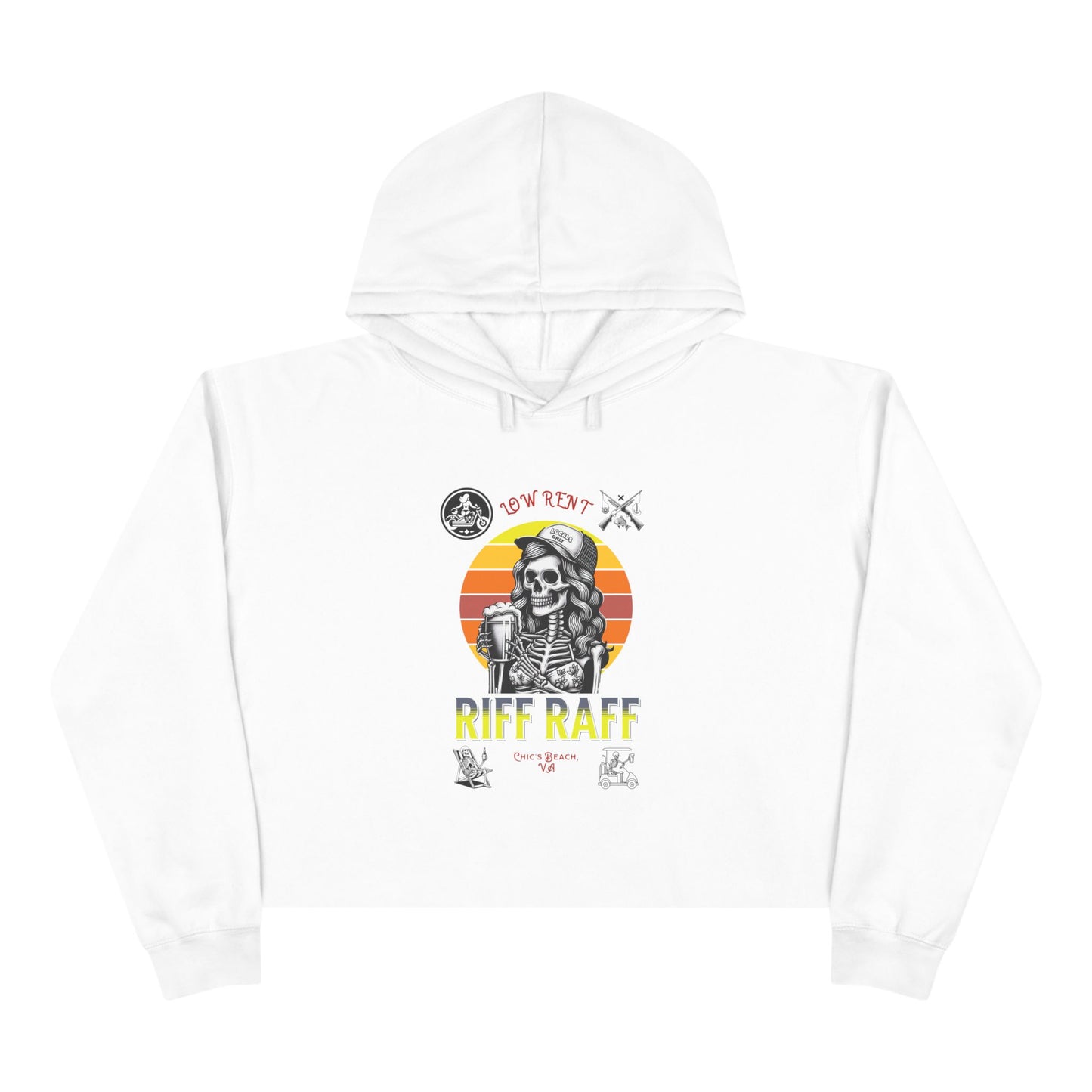 Chic's Beach VA Locals Crop Hoodie - Low Rent Riff Raff Design, Chesapeake Beach Go Home, Trendy Beachwear, Coastal Vibes