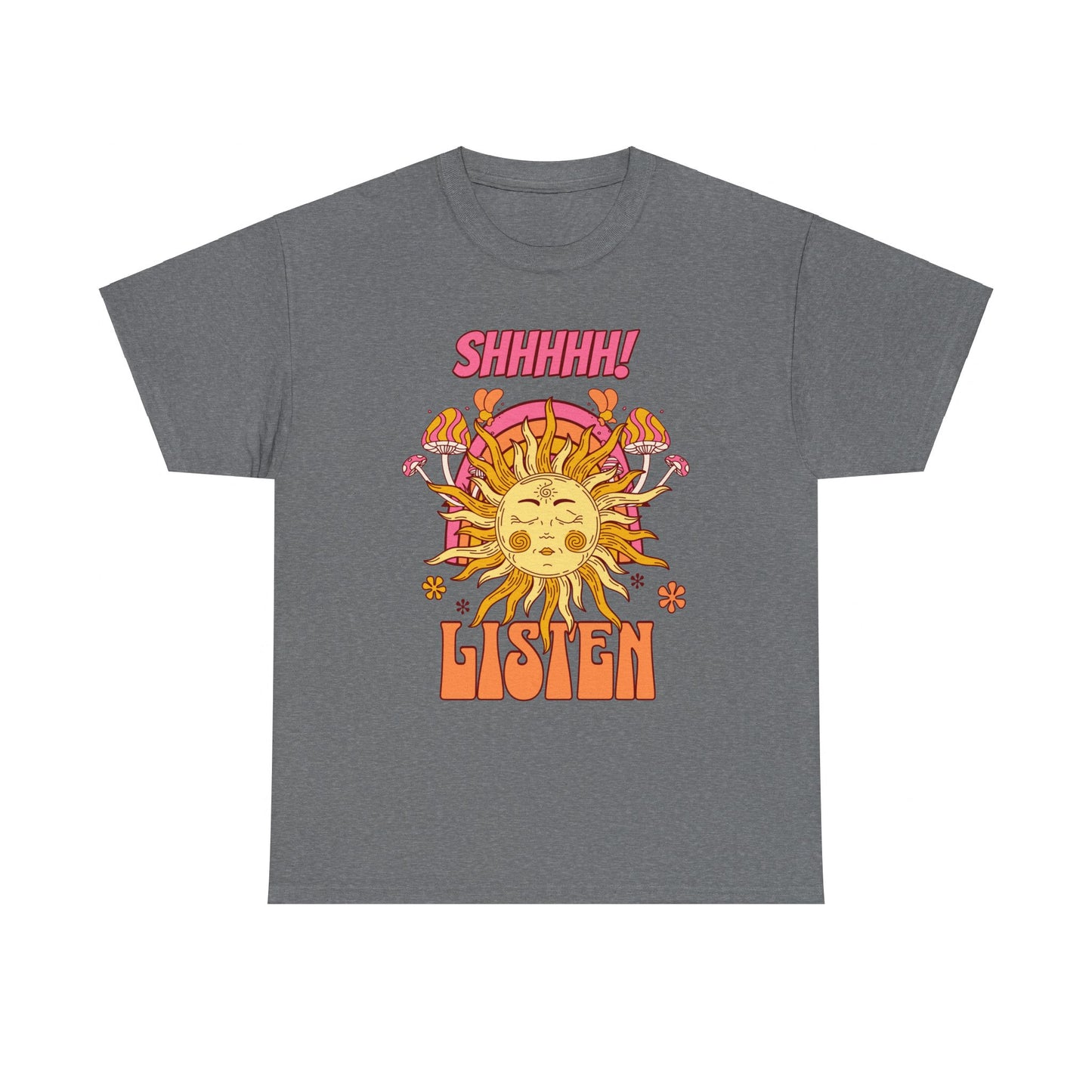 Meditation - Positivity Just Shh and Listen with Sun Mushrooms Vintage Tee Shirt