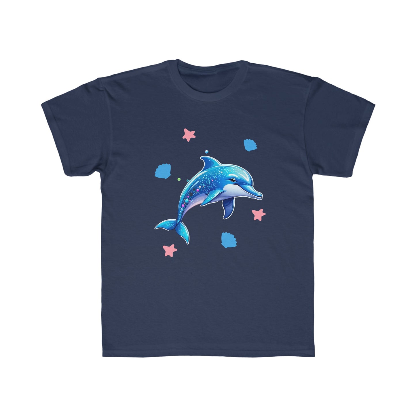 Smiling Dolphin Sparkly Colorful Back to School Kids Regular Fit Tee