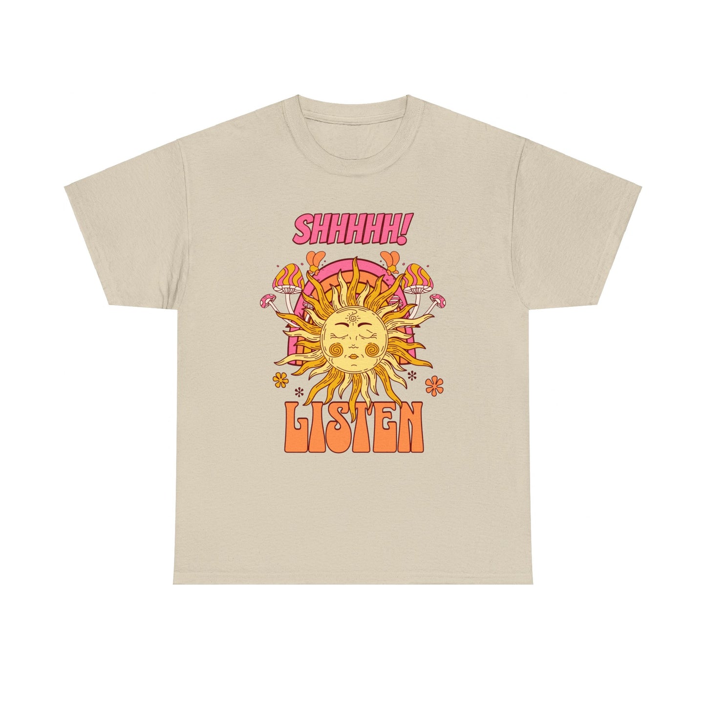 Meditation - Positivity Just Shh and Listen with Sun Mushrooms Vintage Tee Shirt