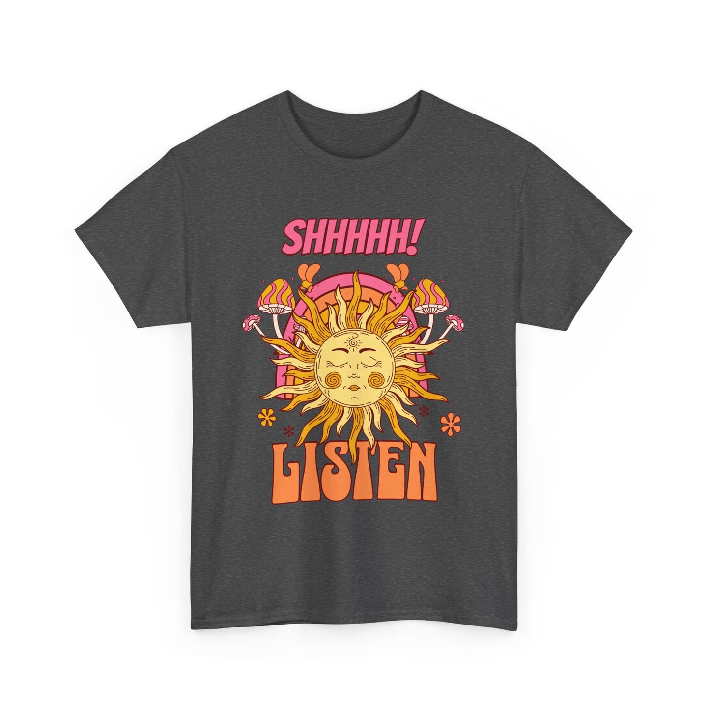 Meditation - Positivity Just Shh and Listen with Sun Mushrooms Vintage Tee Shirt