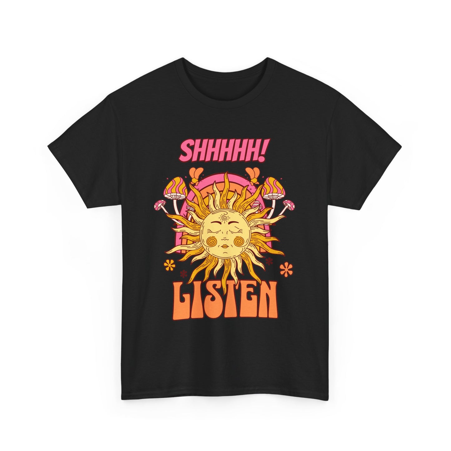 Meditation - Positivity Just Shh and Listen with Sun Mushrooms Vintage Tee Shirt