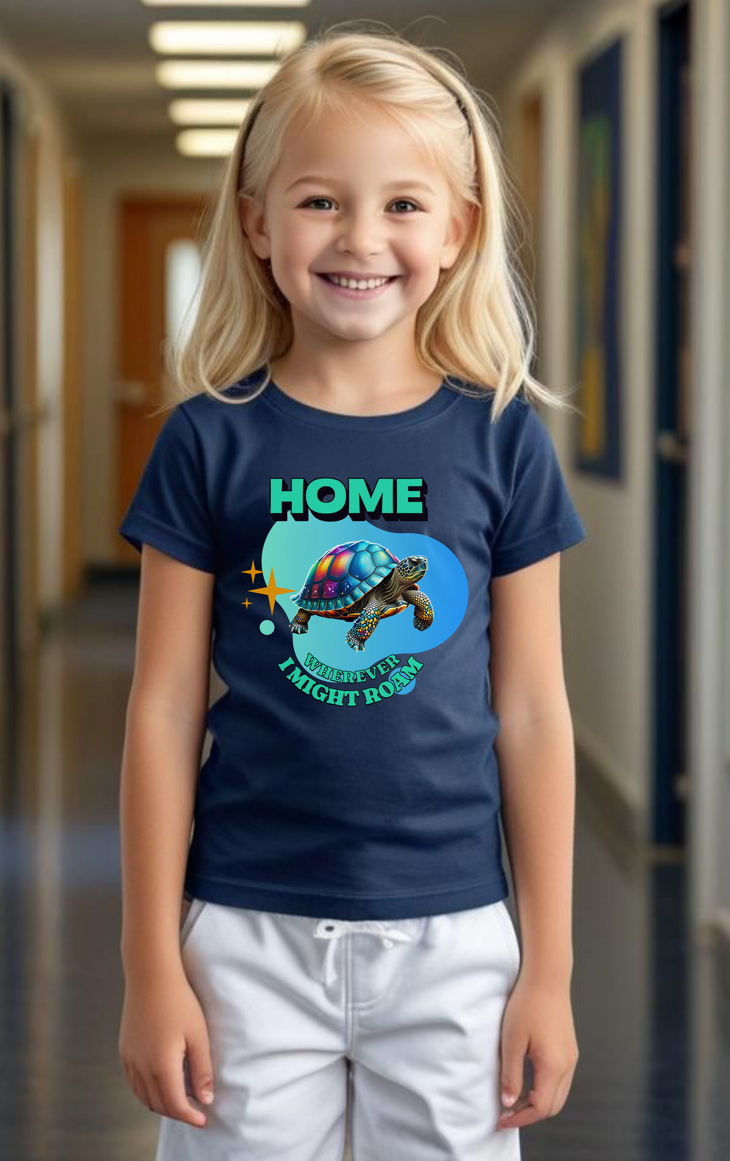 Home wherever I might roam Sparkly Turtle Tortoise Kids Regular Fit Tee