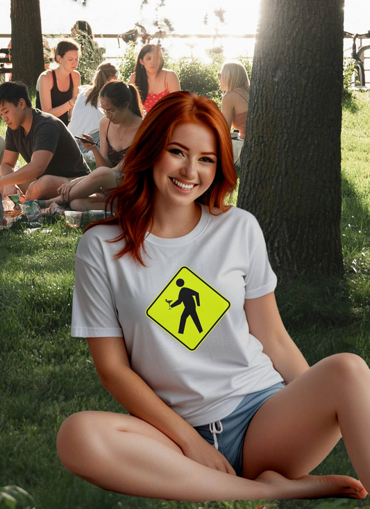 Caution Pedestrian Crossing with Adult Beverage Tipsy T Shirt Martini Glass Hand