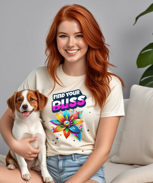 Find Your Bliss Colorful Floral Design Fun Positive Affirmation Short Sleeve Tee Express Delivery